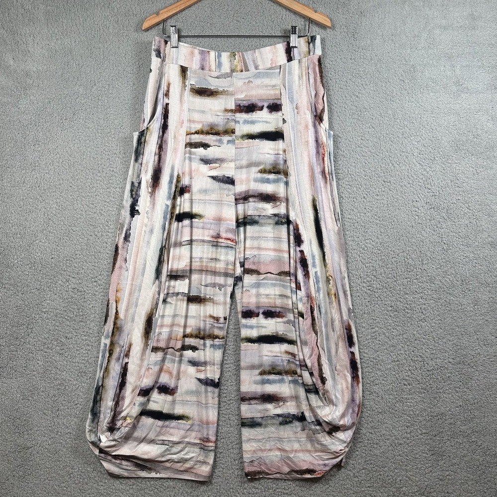 NWT Kozan Pants Womens Large Watercolor TS-3911 Wide Leg Cropped Artistic Pocket